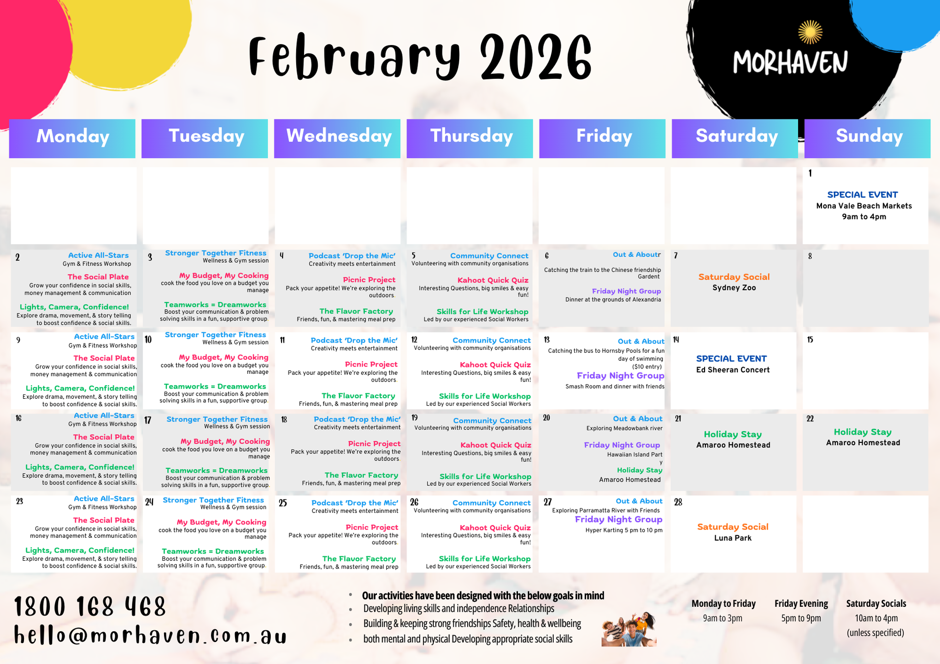 Morhaven Upcoming Event Calendar