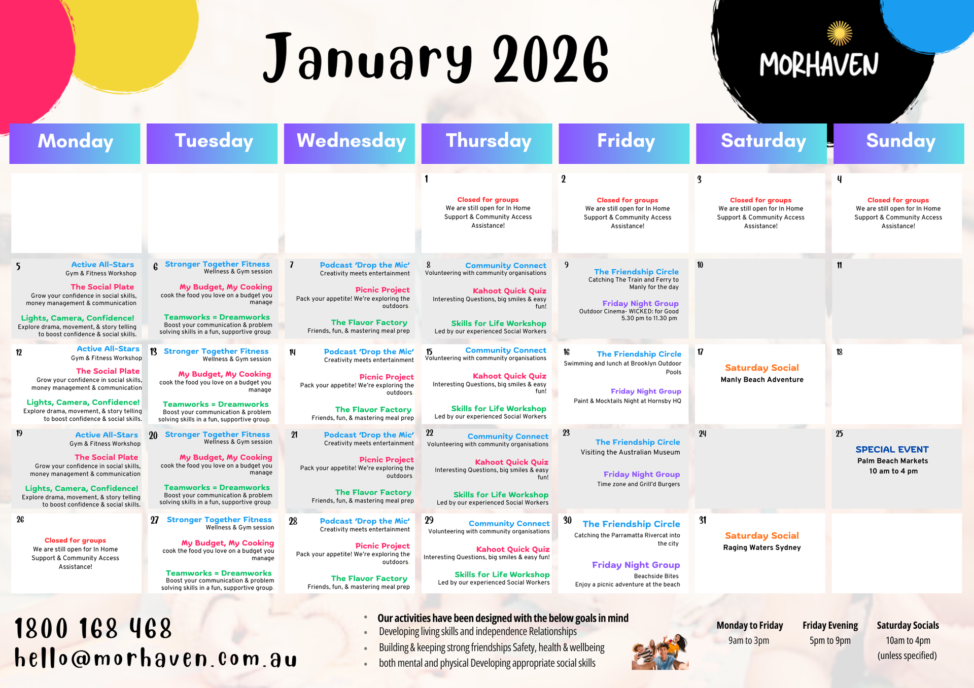 Morhaven Upcoming Event Calendar