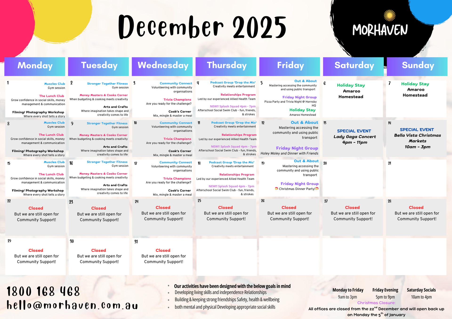 Morhaven Upcoming Event Calendar