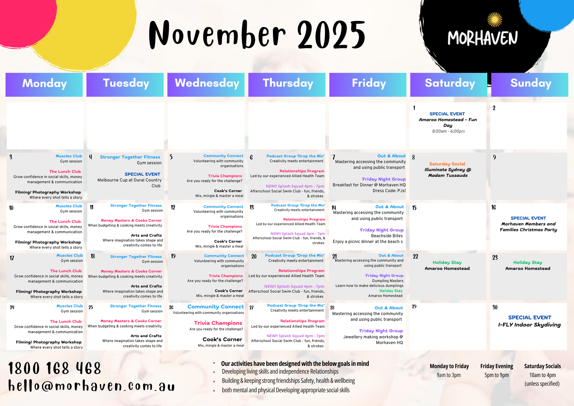 Morhaven Upcoming Event Calendar