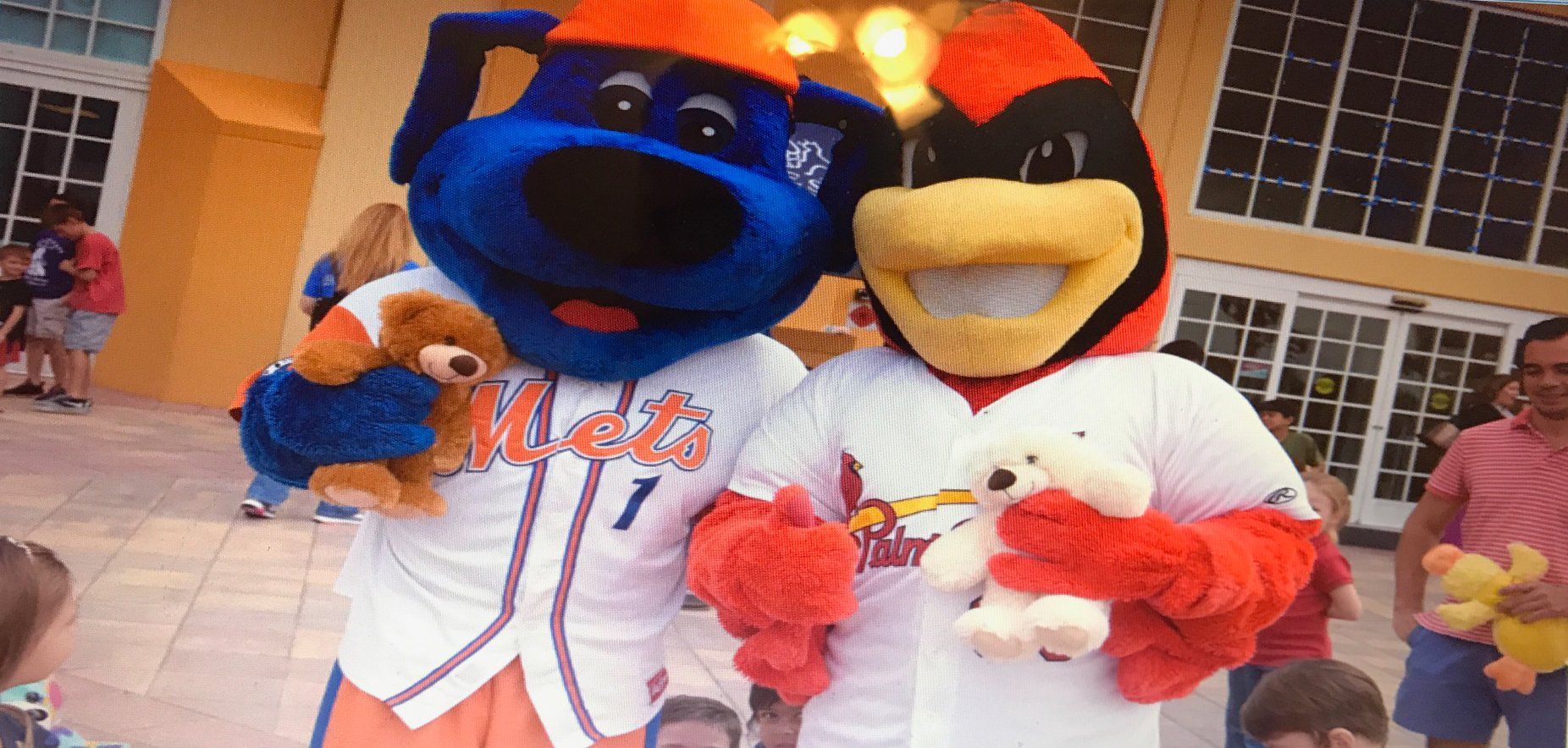 Mets and Cardinal mascots with bears