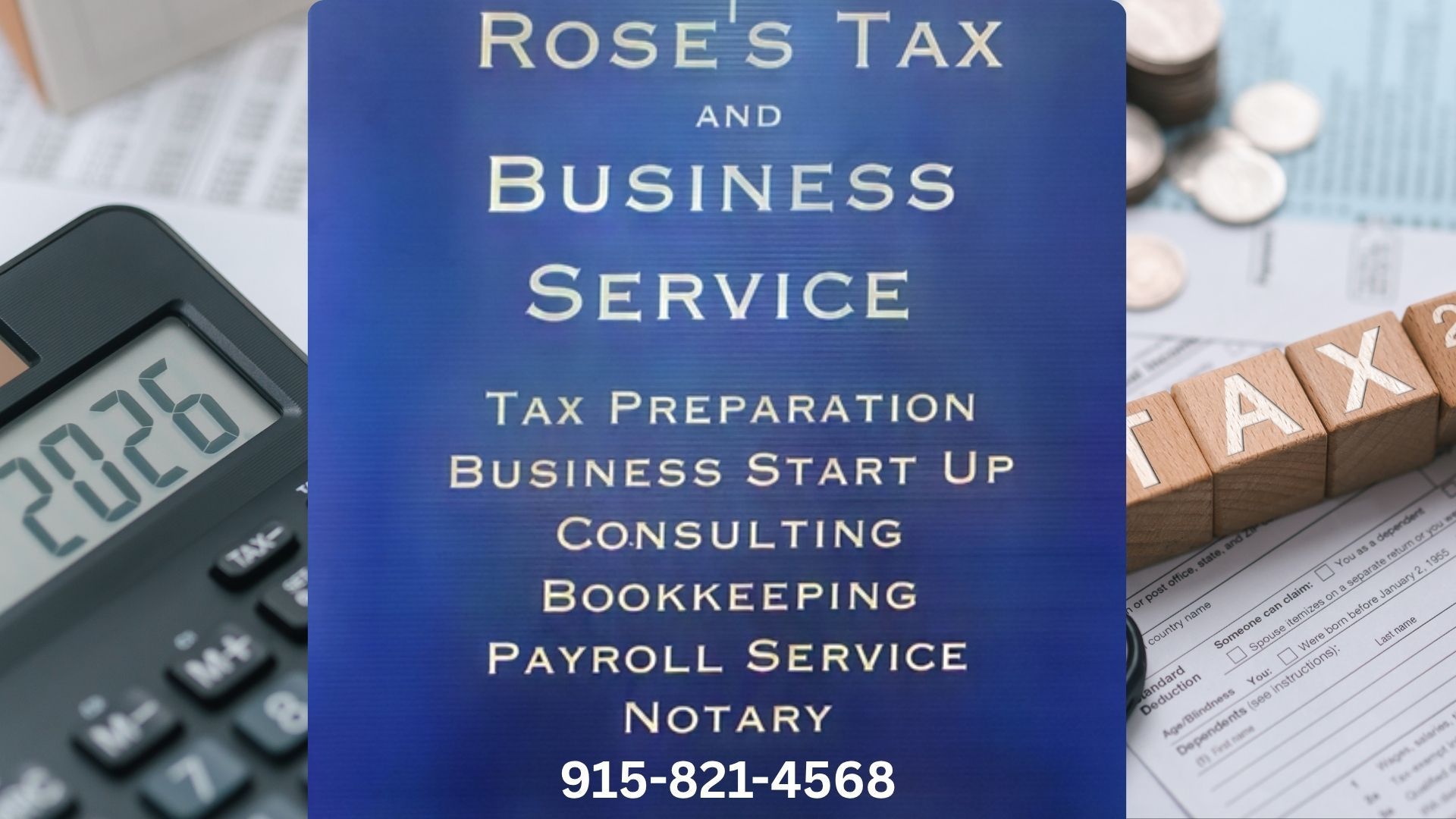 Rose's Tax and Business Service logo, Sun City Pickleball Club sponsor