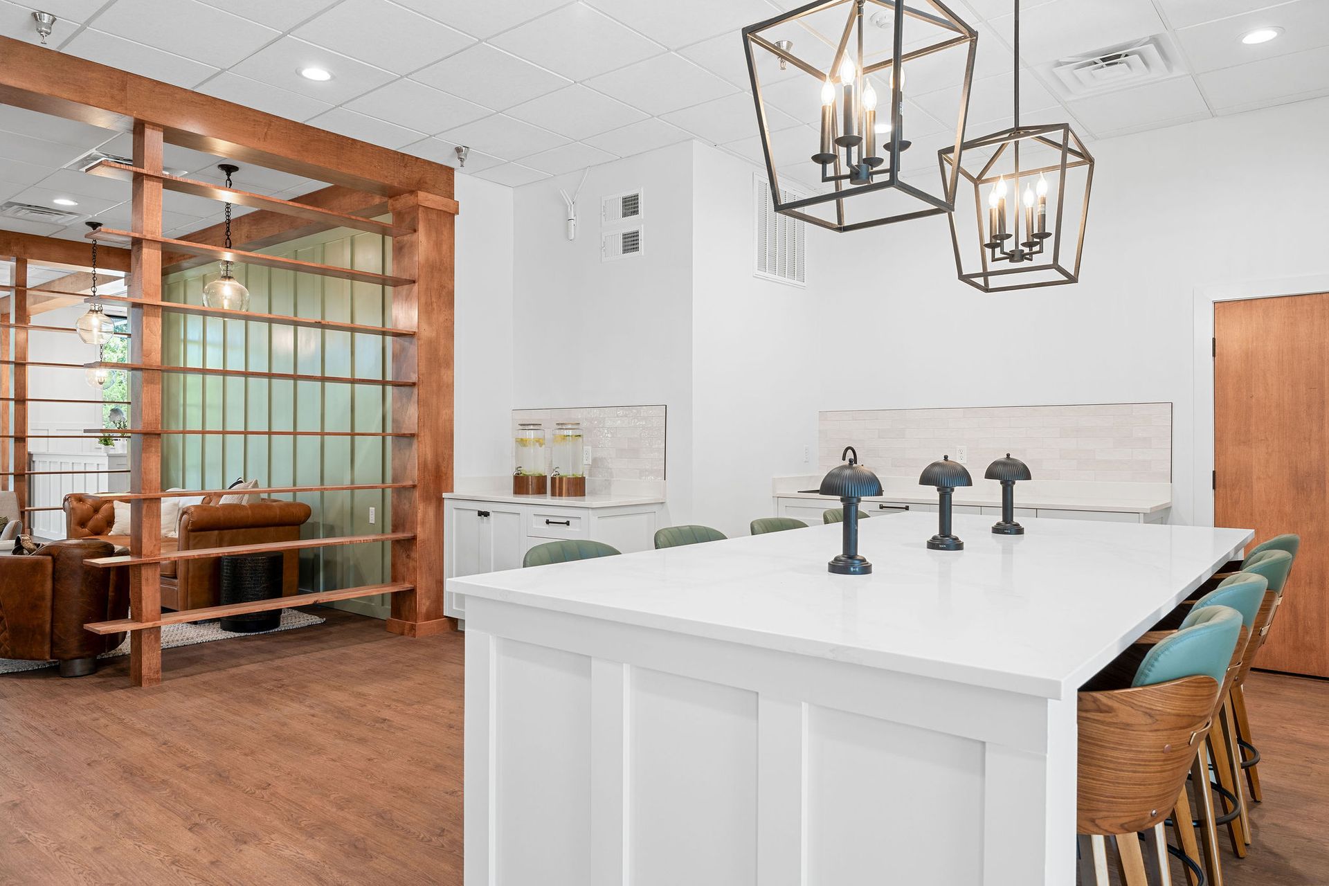 There is a large island in the middle of the room.