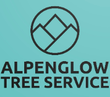 Alpenglow Tree Service logo: black mountain outline inside a circle, on a teal background. Text below: "Alpenglow Tree Service."
