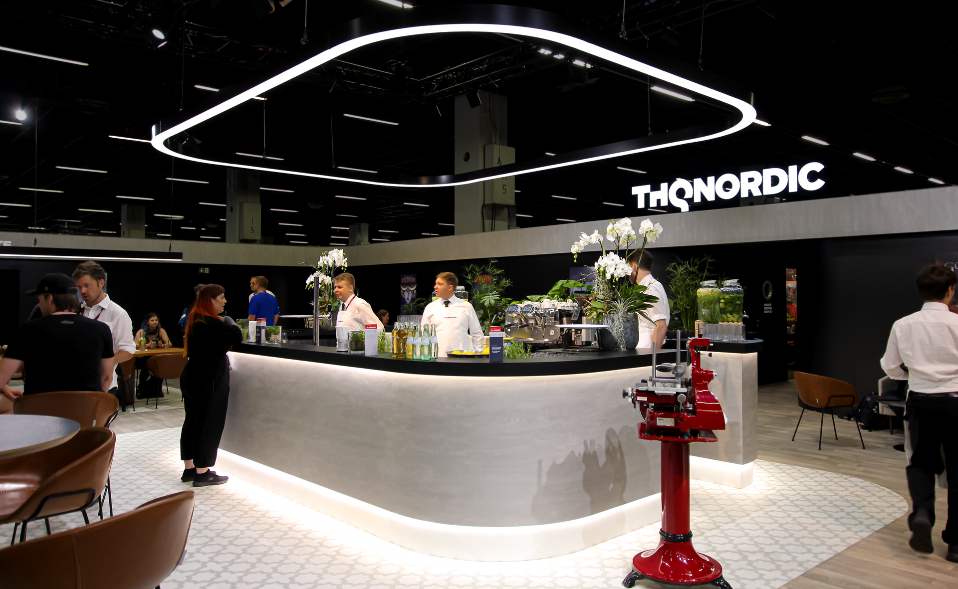 A photograph of the THQ Nordic business booth at Gamescom 2024.