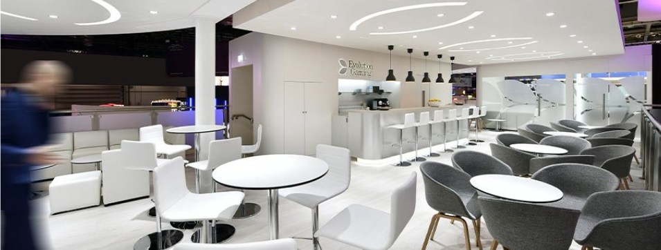 An exhibition stand built by Evolve at London's ExCel Centre