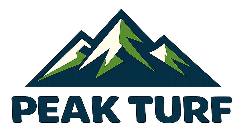Logo: Mountain range with a sun, text "PEAK TURF AND LANDSCAPING" below.