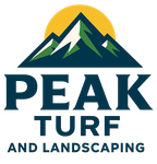 Logo: Mountain range with a sun, text "PEAK TURF AND LANDSCAPING" below.