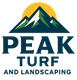 Logo: Mountain range with a sun, text "PEAK TURF AND LANDSCAPING" below.