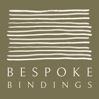 The bespoke Bindings logo which is a soft olive green square with many roughly drawn lines in a light beige colour to appear like pages stacked on top of one another. Beneath the lines is the text Bespoke Bindings, which is in a smart serif font. 