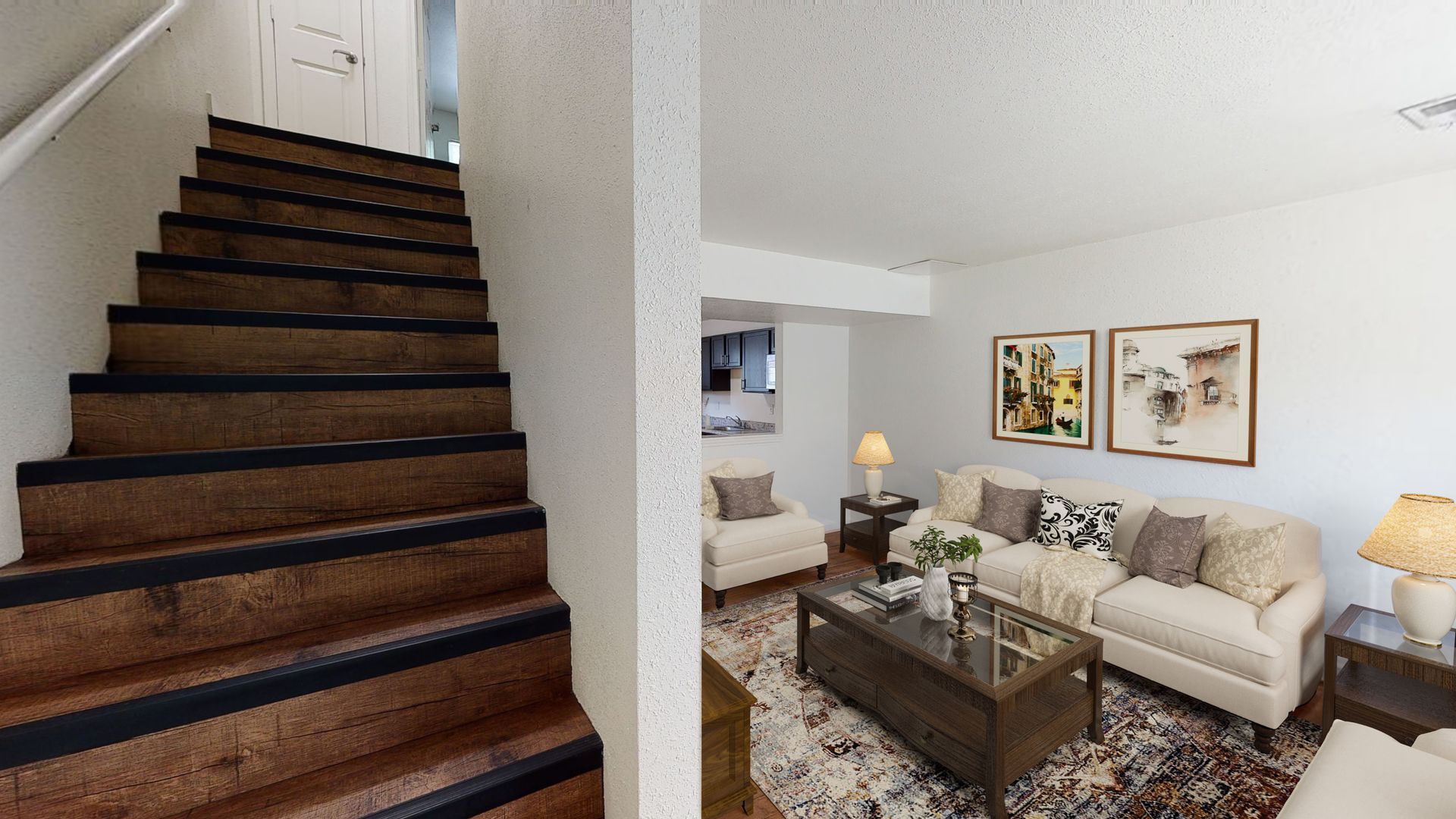 Stairs and living room