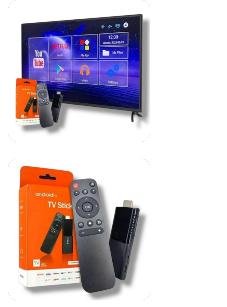 Un TV Stick está al lado de un televisor.