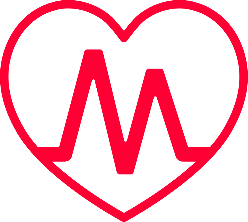 Red heart outline with a red 