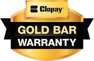 Clopay Gold Bar Warranty badge with logo, gold and black colors.