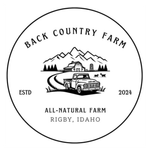The logo for back country farm all natural farm rigby idaho