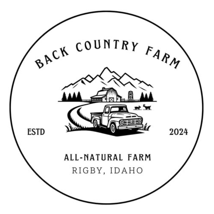 The logo for back country farm all natural farm rigby idaho