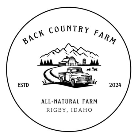 The logo for back country farm all natural farm rigby idaho