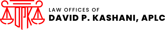 Law Offices of David P. Kashani, APLC logo: red scales of justice symbol with the firm's name in black text.