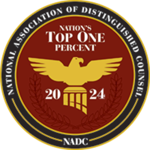 National Association of Distinguished Counsel award. Nation's top 1% with an eagle, laurel, and 2024 on a red background.