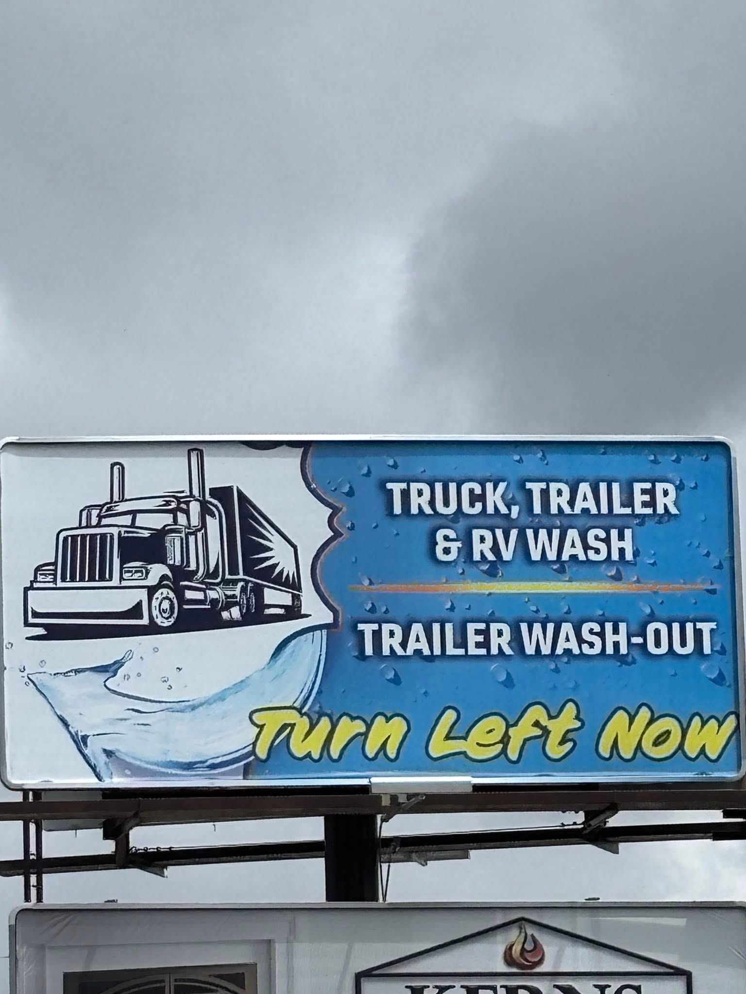 A billboard for a truck trailer and rv wash