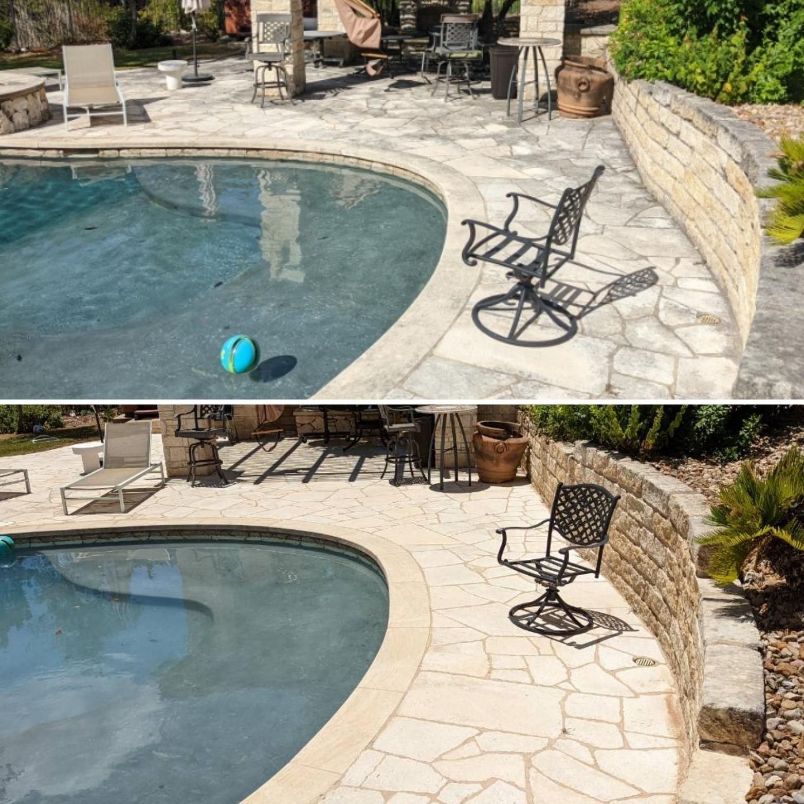 A before and after picture of a swimming pool