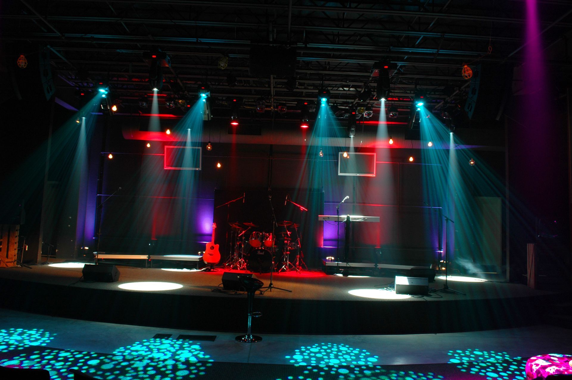 A stage with a lot of lights on it