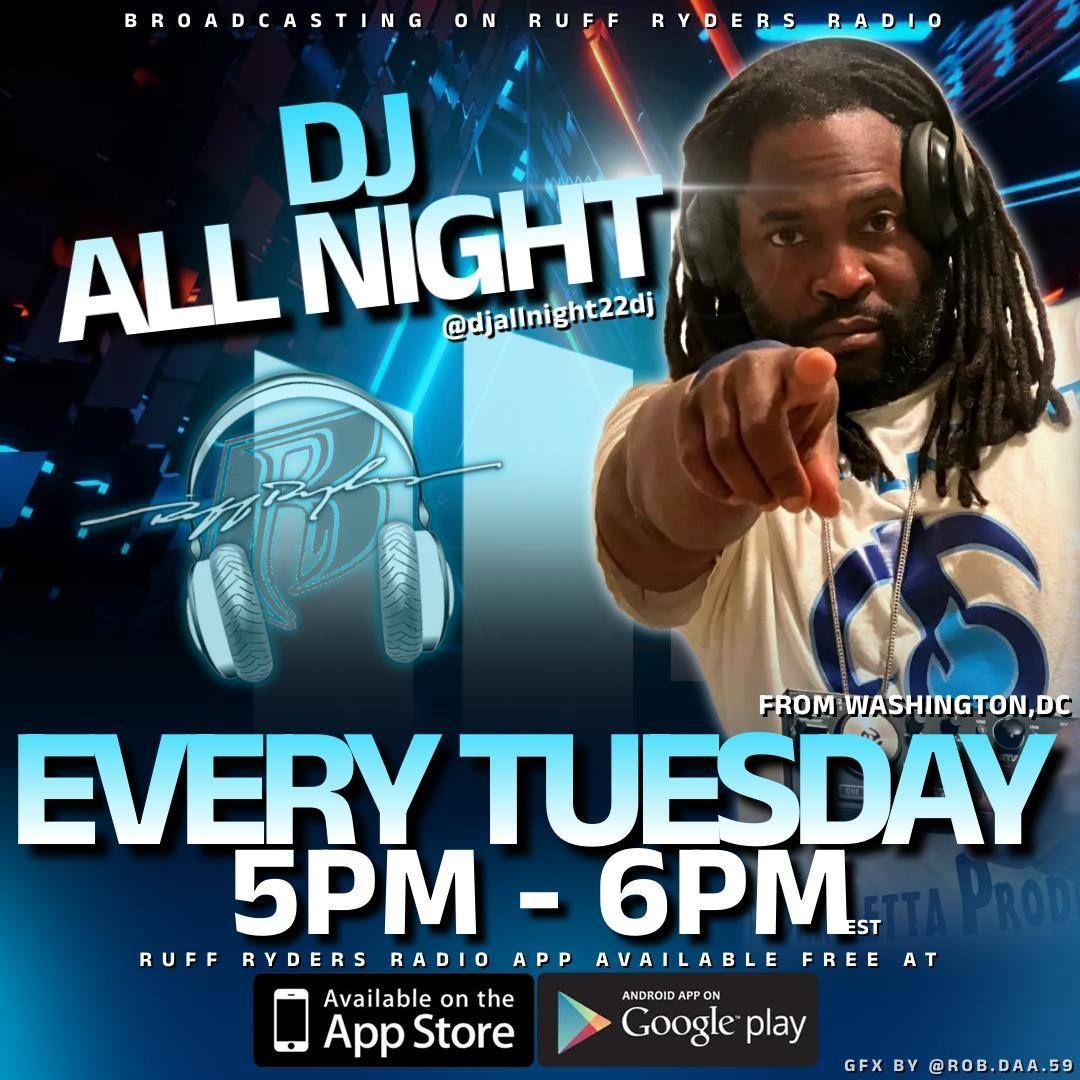 A poster for dj all night with a man on it