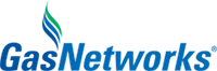Logo of GasNetworks with a blue flame design and blue text.