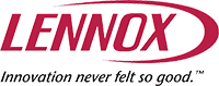 Lennox logo with burgundy text, 