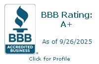 BBB Accredited Business logo with A+ rating, as of 9/26/2025.
