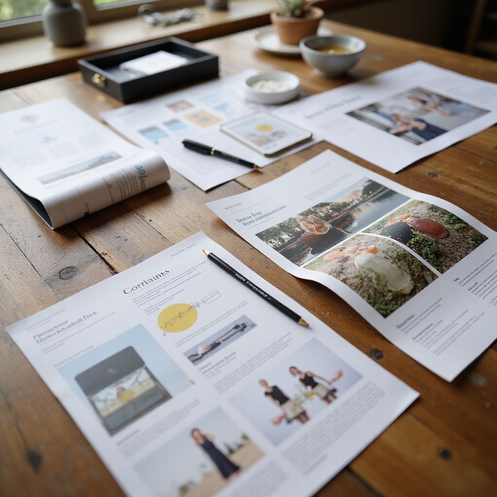 Papieren en documenten liggen uitgespreid op een houten tafel, met pen en potlood, mogelijk om te bewerken of te controleren.