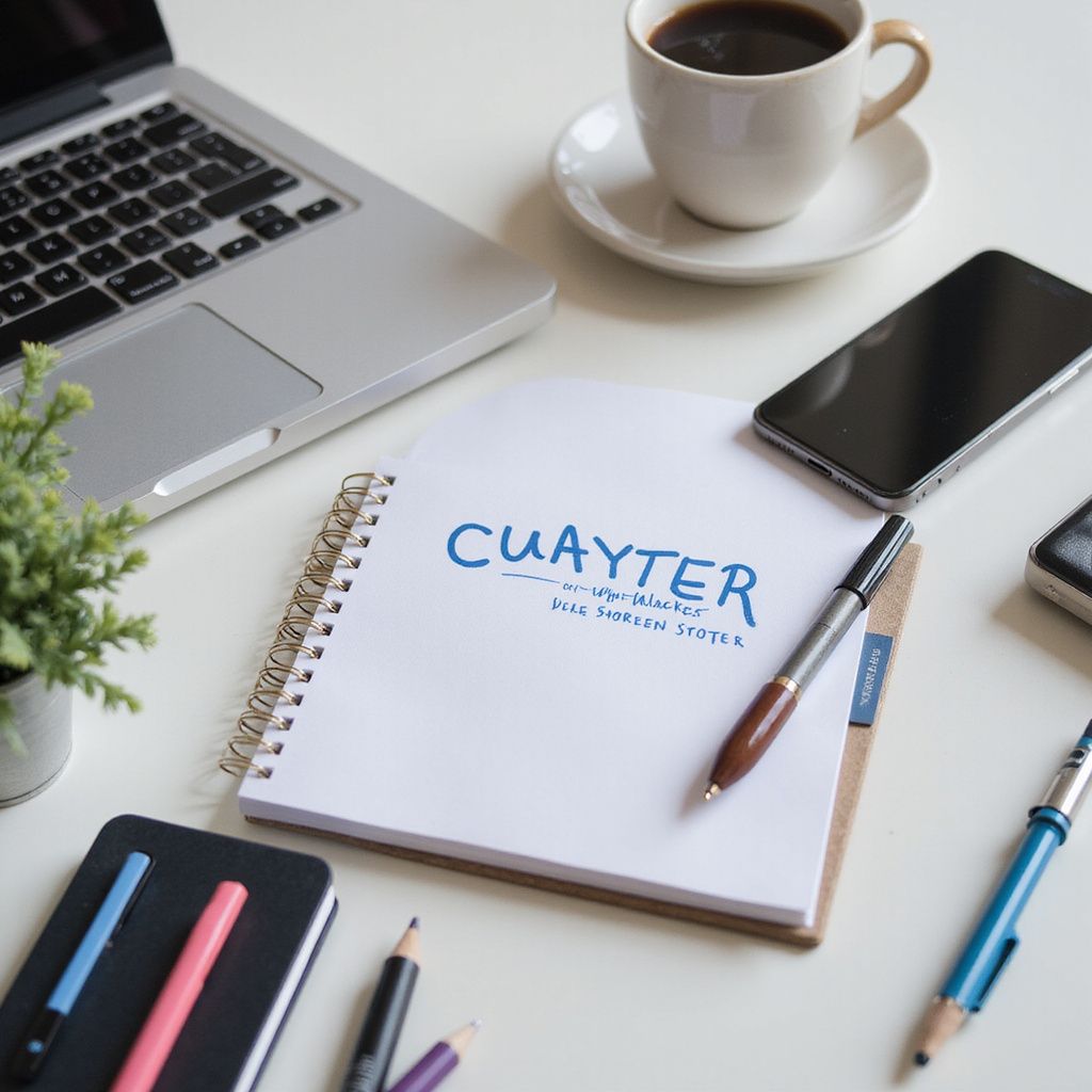 Laptop, notitieboekje met