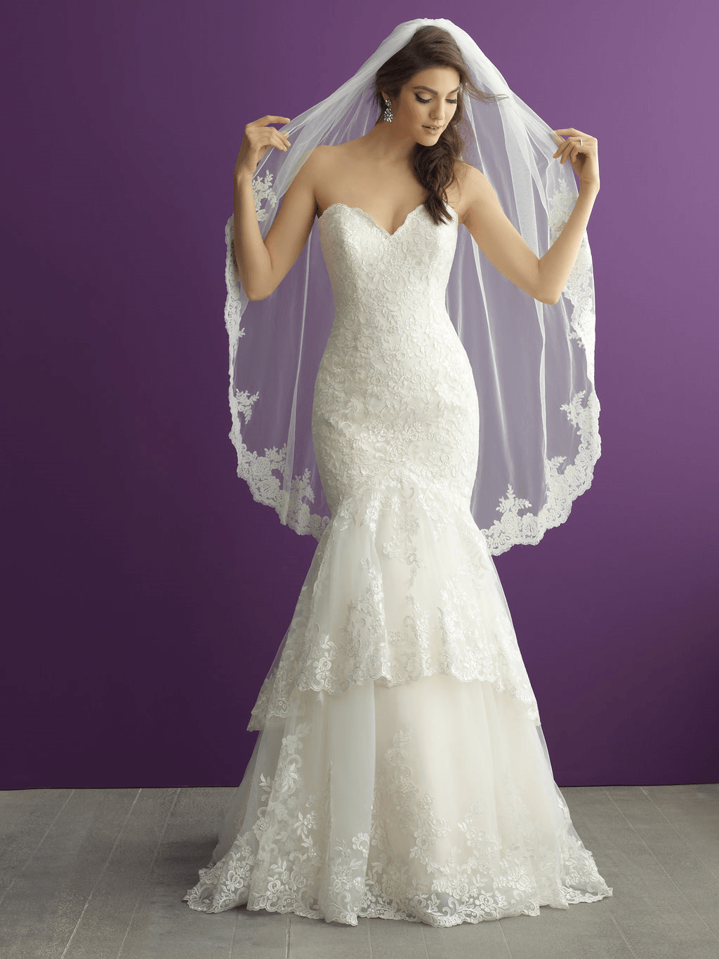 Contact us for a lace fit and flare bridal gown with sweetheart neckline