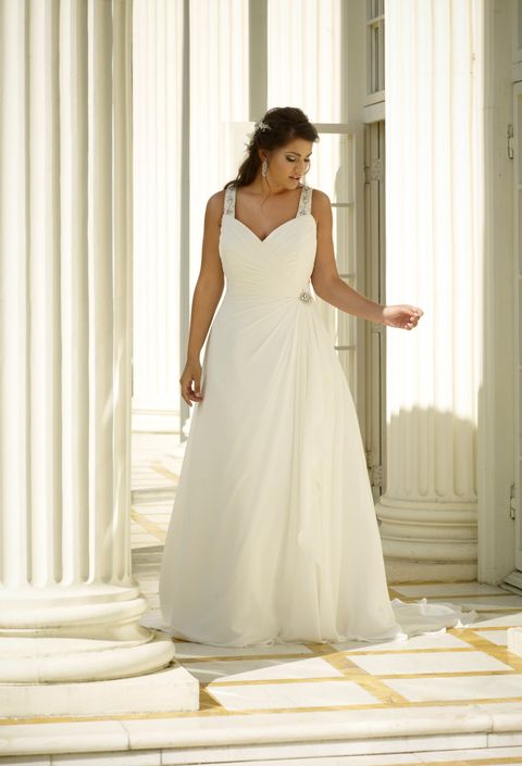 We offer a-line tulle gown with drop waisted lace bodice