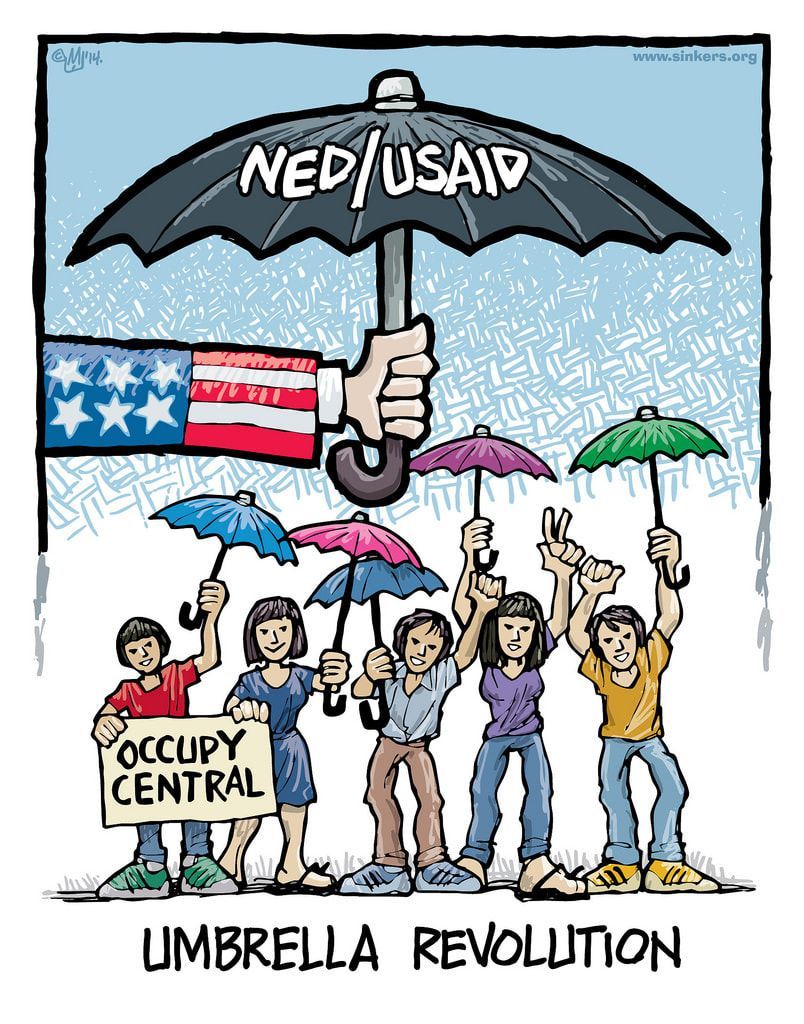 Cartoon: Hand holding large umbrella labeled 