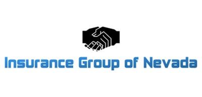 Logo of Insurance Group of Nevada with two hands shaking. Text is blue.