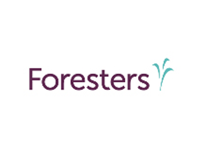 Foresters logo with purple text and a teal leaf design.