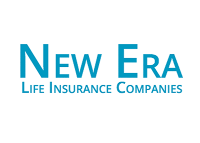 Logo for New Era Life Insurance Companies, teal lettering on white background.