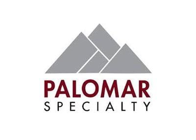 Logo of Palomar Specialty, burgundy text below gray mountain shapes.