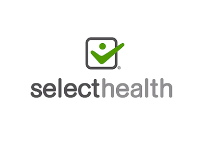 SelectHealth logo: green checkmark and person icon within a gray square, over gray text 