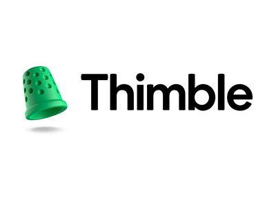 Green thimble logo with the word 