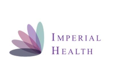 Logo for Imperial Health, featuring stylized petals in pastel shades. Text 