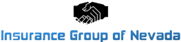 Logo of Insurance Group of Nevada with two shaking hands in black above blue text.