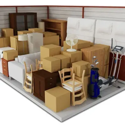 A room filled with lots of boxes and furniture