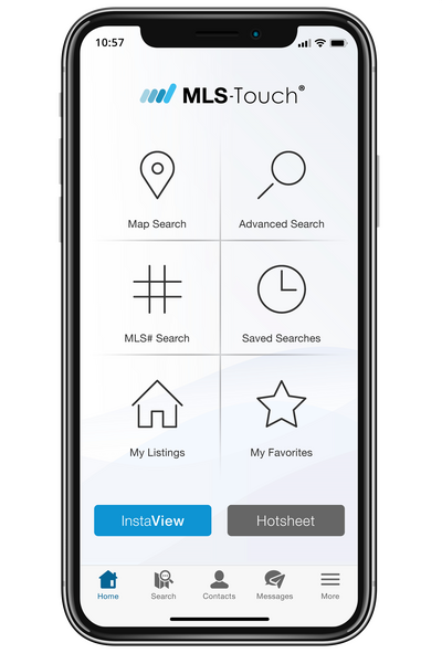 A cell phone with a mls touch app on it.