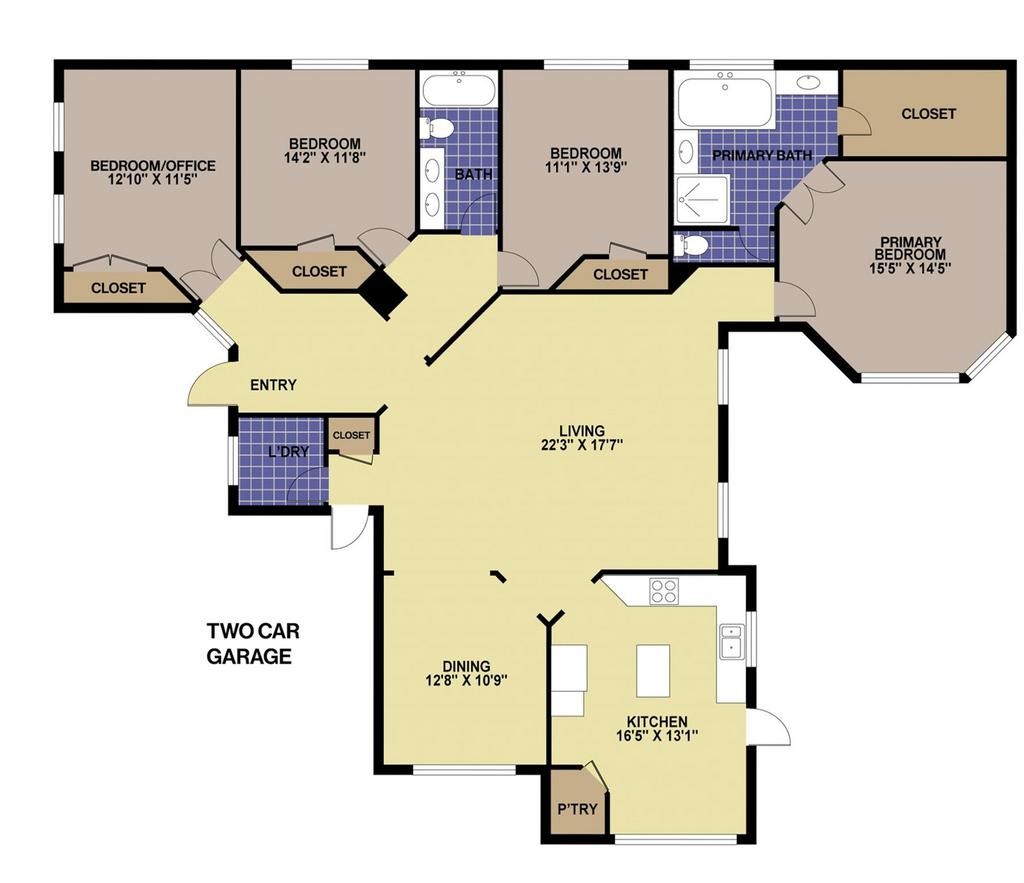 a floor plan of a house with a two car garage