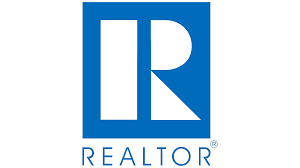 A blue and white realtor logo on a white background