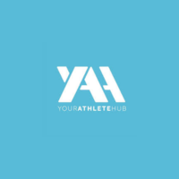 White “YAH” logo and text “YOURATHLETEHUB” on a light blue background