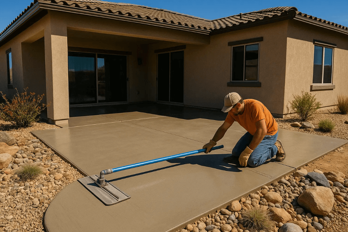 Concrete contractor pours new patio in fairfield