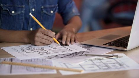 Building design being drawn